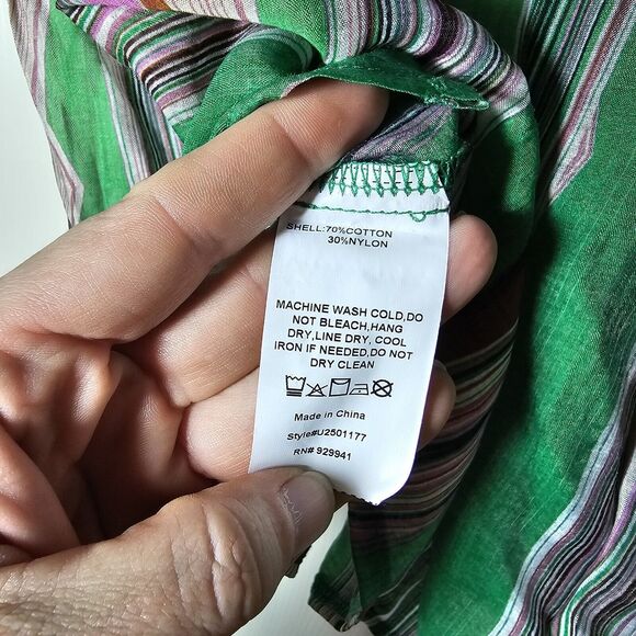 Simple Suzanne Betro Semi-sheer Green Stripe Tunic Top Dolman Sleeves Size XL - Picture 6 of 7